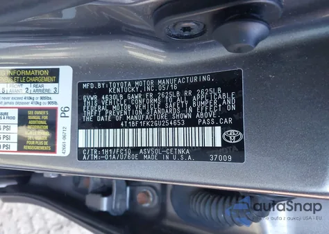 2016 Toyota Camry Le из США, поврежденный, VIN 4T1BF1FK2GU254653